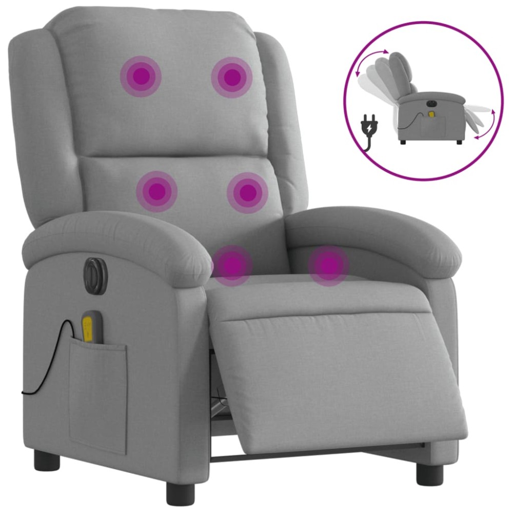 vidaXL Fotoliu electric de masaj rabatabil, gri deschis, microfibră