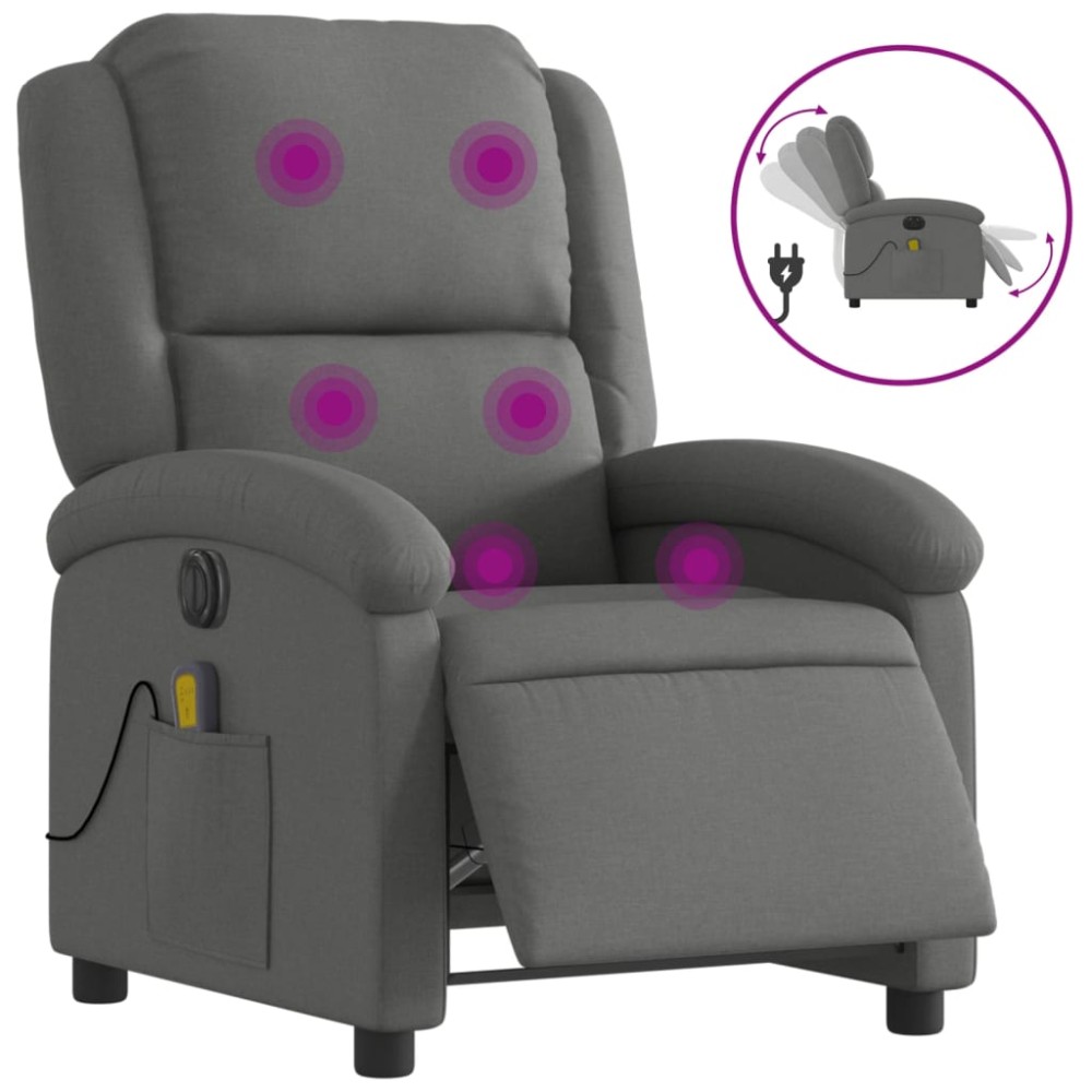 vidaXL Fotoliu electric de masaj rabatabil, gri închis, textil