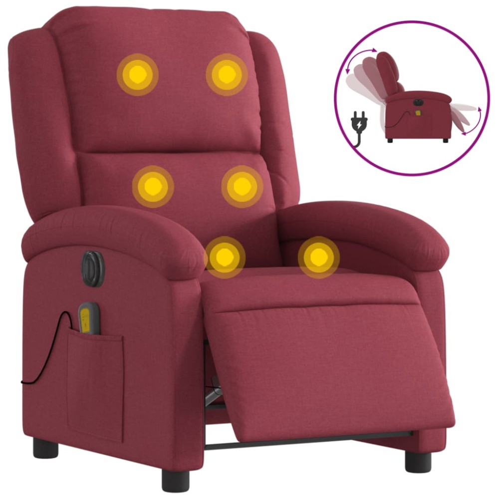 vidaXL Fotoliu electric de masaj rabatabil, roșu vin, textil