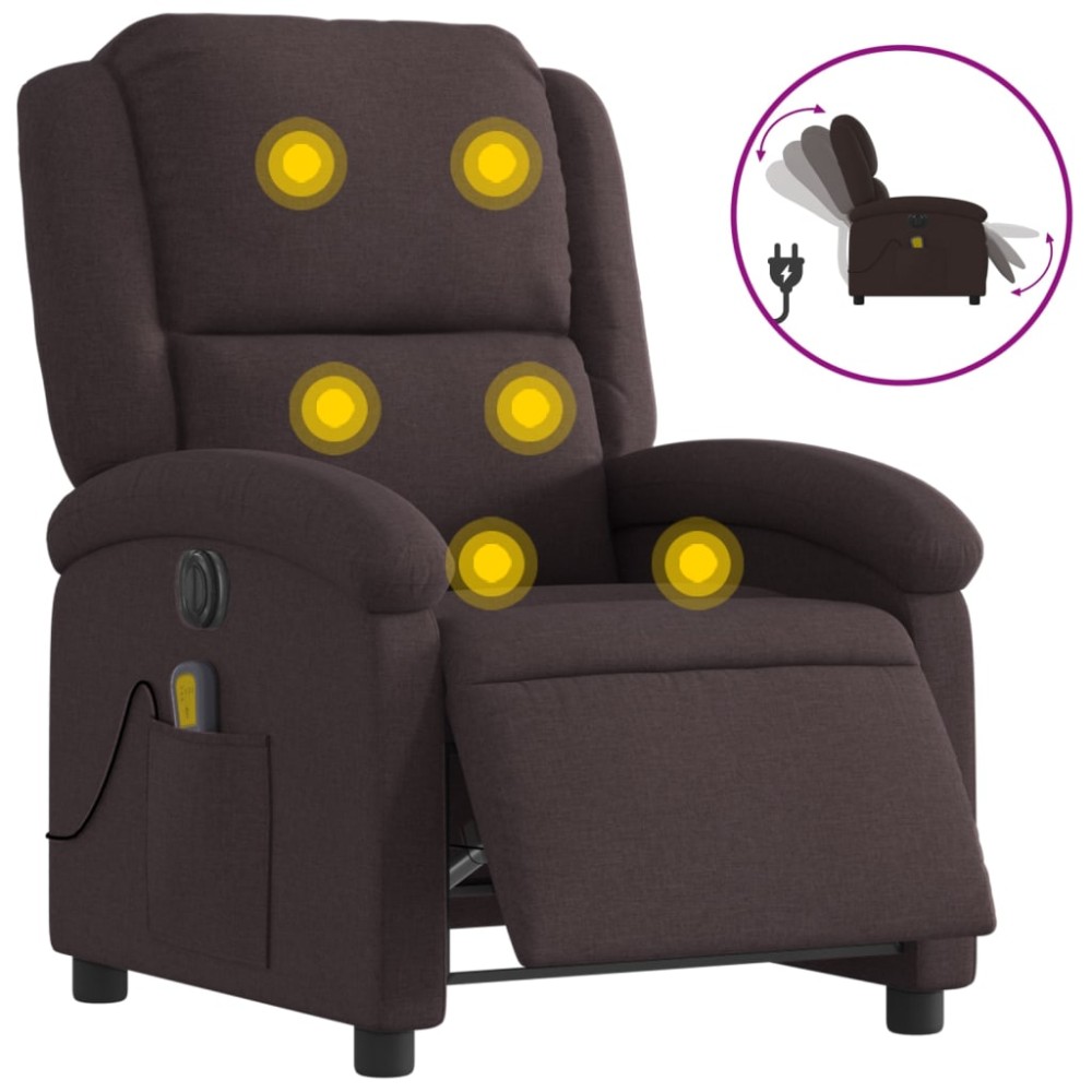 vidaXL Fotoliu electric de masaj rabatabil, maro închis, textil
