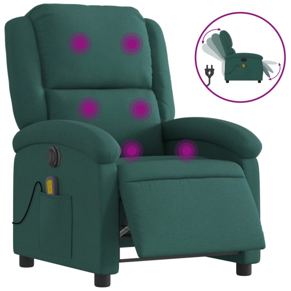 vidaXL Fotoliu electric de masaj rabatabil, verde închis, textil