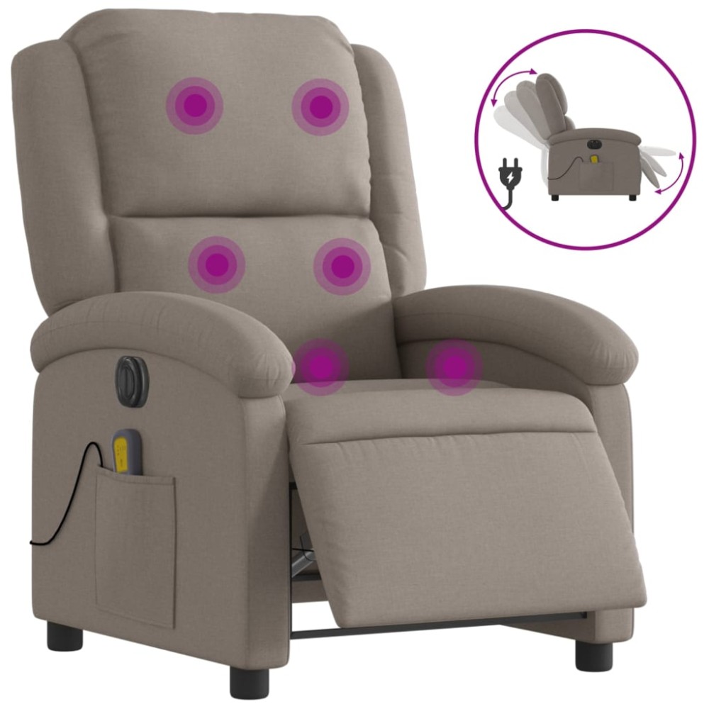 vidaXL Fotoliu electric de masaj rabatabil, gri taupe, textil