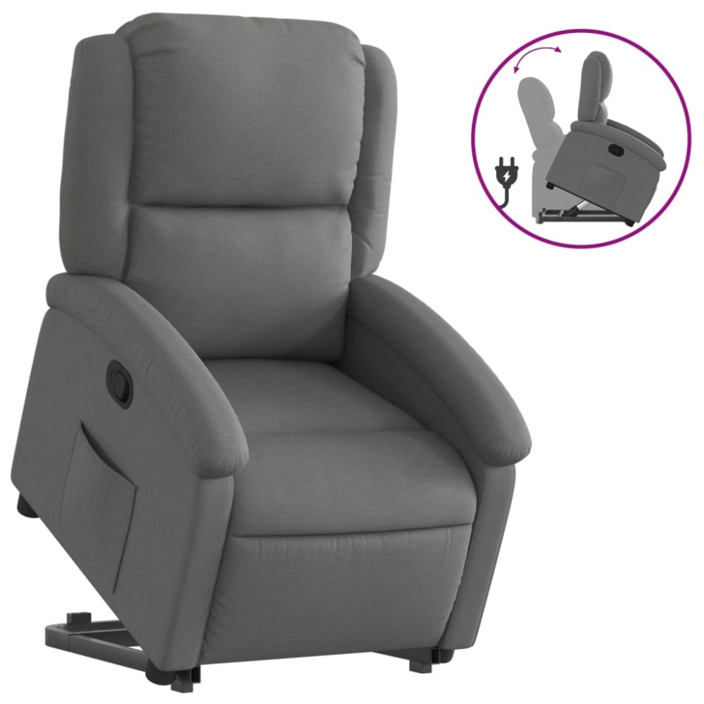 vidaXL Fotoliu rabatabil cu ridicare pe verticală, gri închis, textil