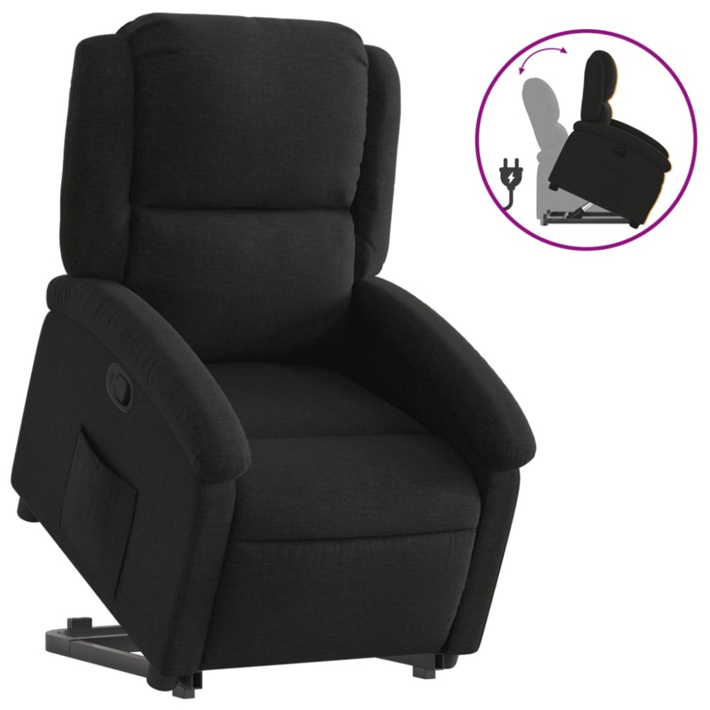vidaXL Fotoliu rabatabil cu ridicare pe verticală, negru, textil