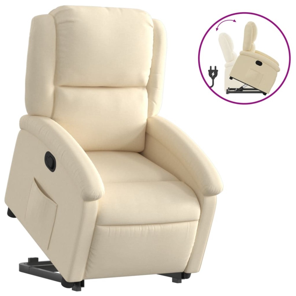 vidaXL Fotoliu rabatabil cu ridicare pe verticală, crem, textil