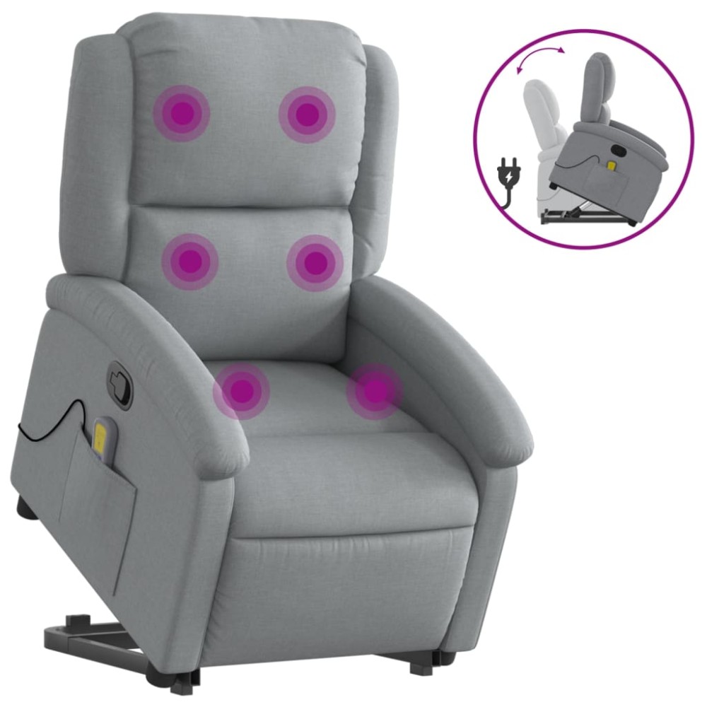 vidaXL Fotoliu de masaj rabatabil cu ridicare, gri deschis, textil