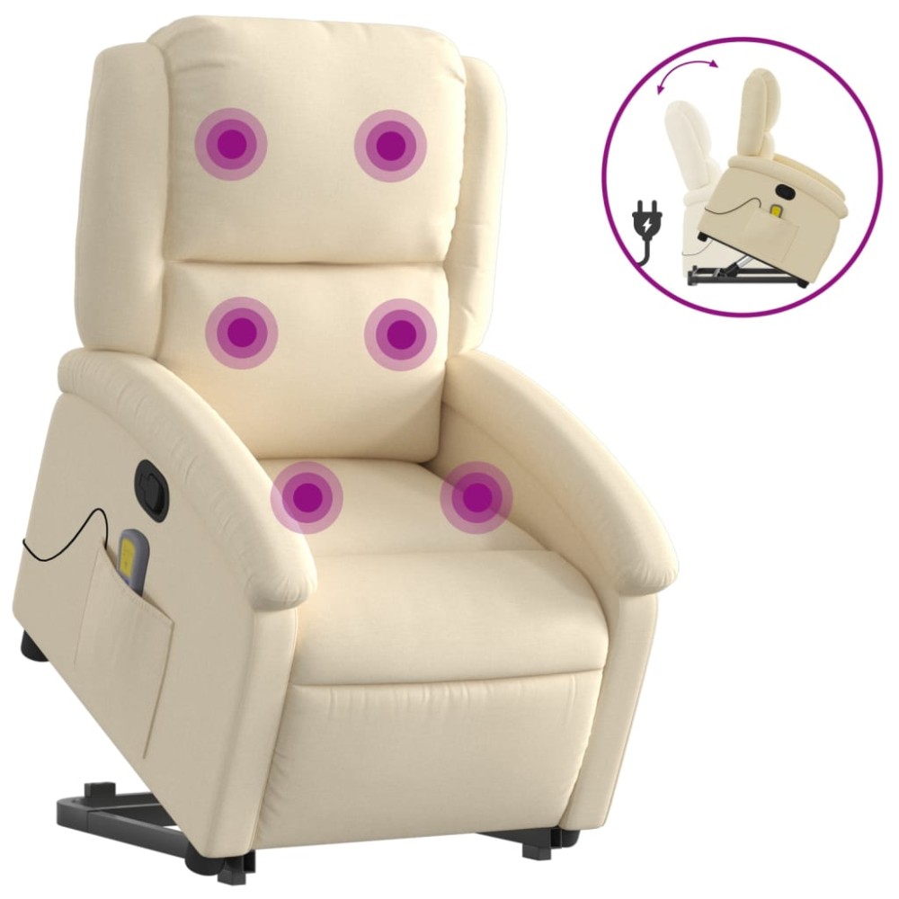 vidaXL Fotoliu masaj rabatabil cu ridicare, crem, material textil