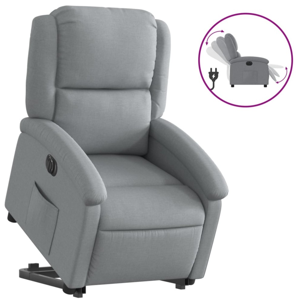 vidaXL Fotoliu electric rabatabil cu ridicare, gri deschis, textil