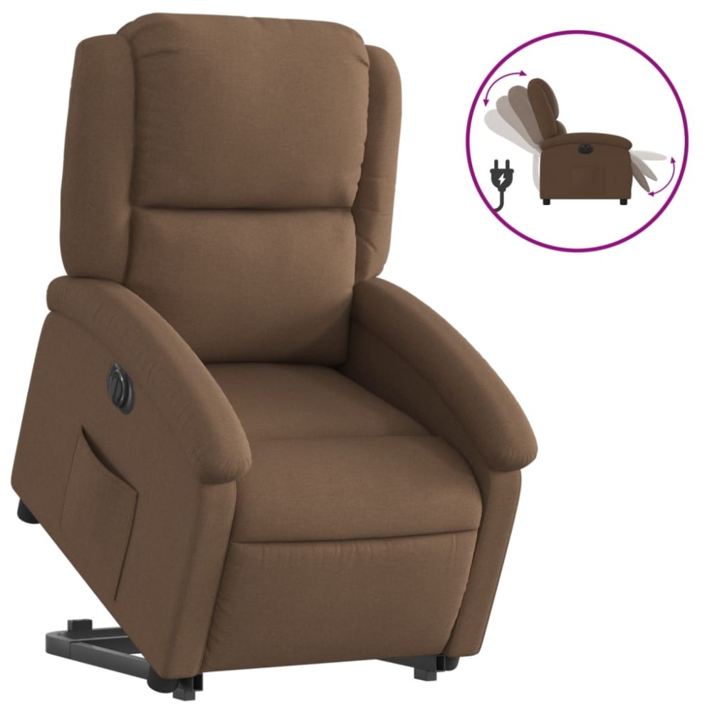 vidaXL Fotoliu electric rabatabil cu ridicare, maro, textil