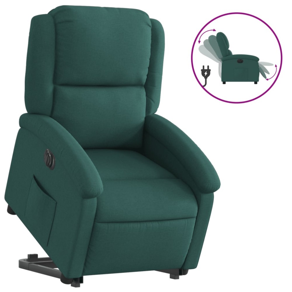 vidaXL Fotoliu electric rabatabil cu ridicare, verde închis, textil