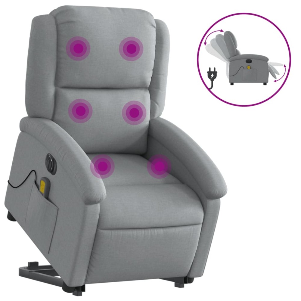 vidaXL Fotoliu electric masaj rabatabil cu ridicare, gri închis textil