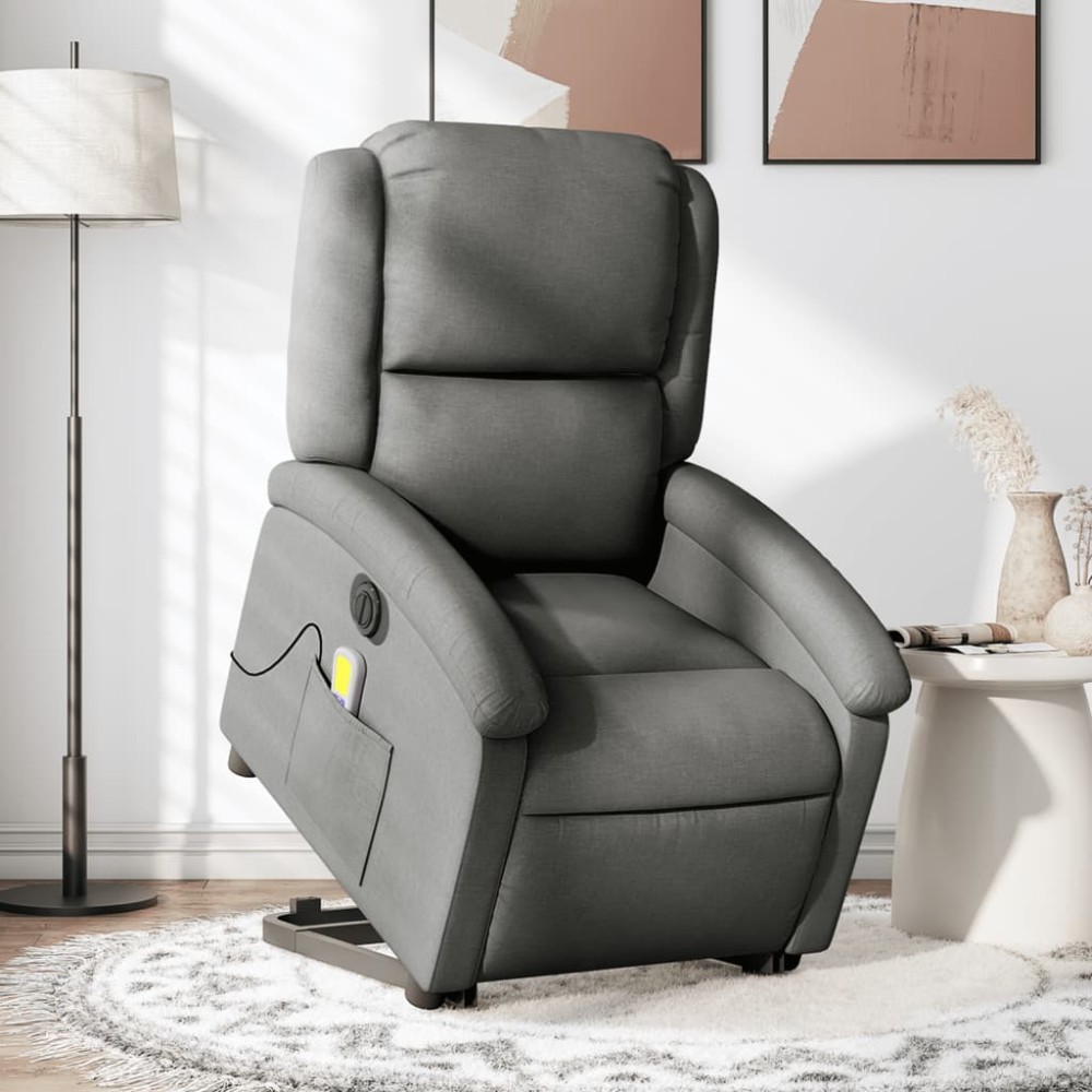 vidaXL Fotoliu electric masaj rabatabil cu ridicare, gri închis textil