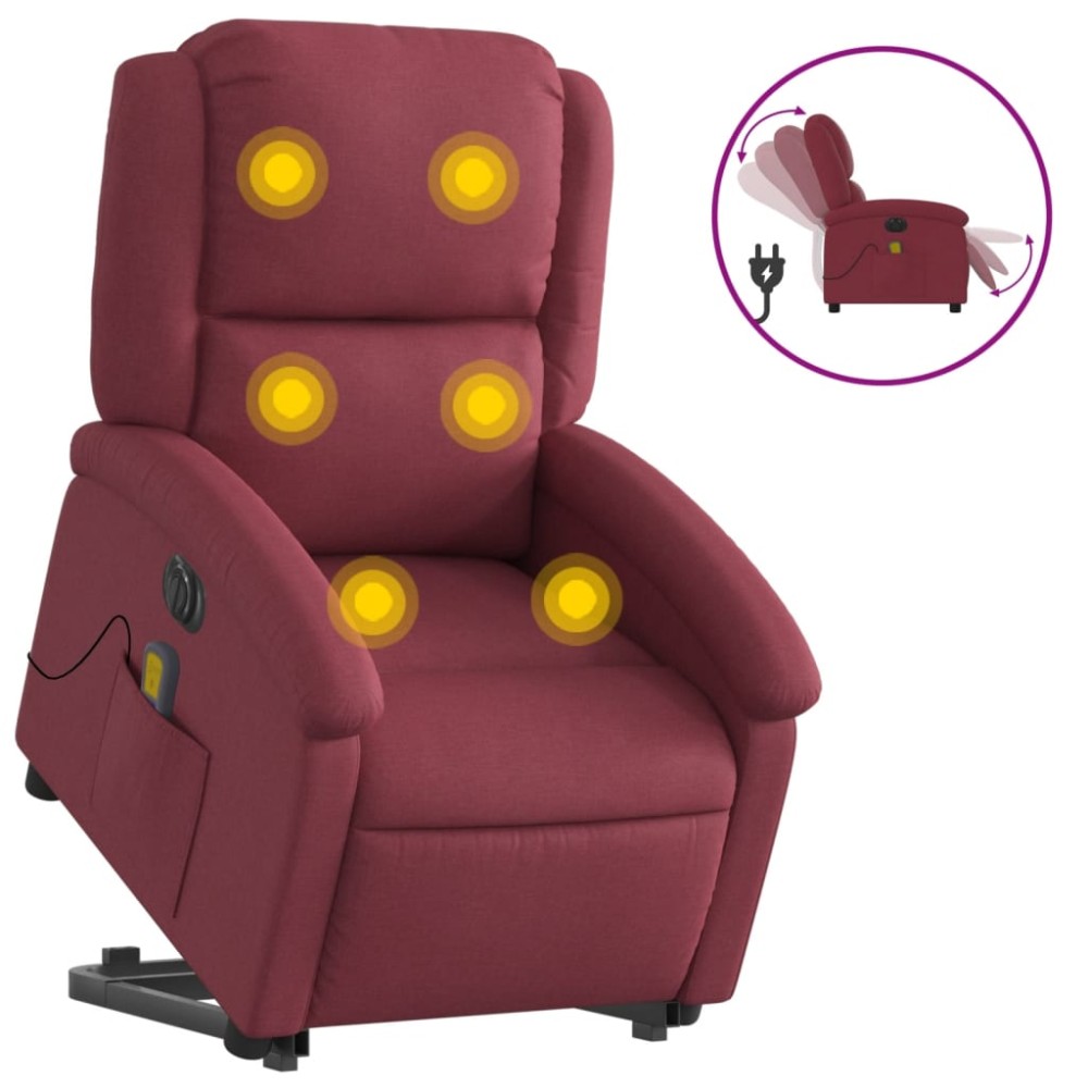 vidaXL Fotoliu de masaj electric rabatabil cu ridicare roșu vin textil