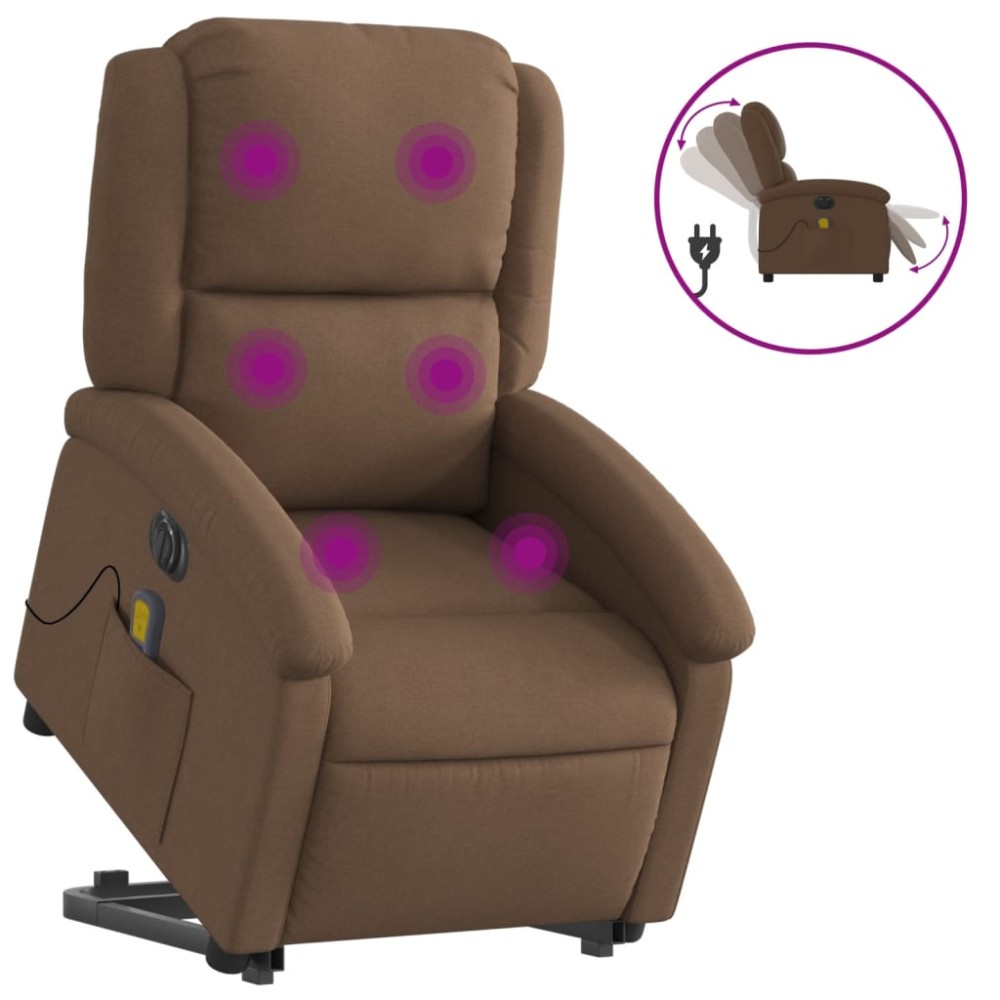 vidaXL Fotoliu electric de masaj rabatabil cu ridicare, maro, textil