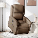 vidaXL Fotoliu electric de masaj rabatabil cu ridicare, maro, textil vidaXL Fotoliu electric de masaj rabatabil cu ridicare, maro, textil