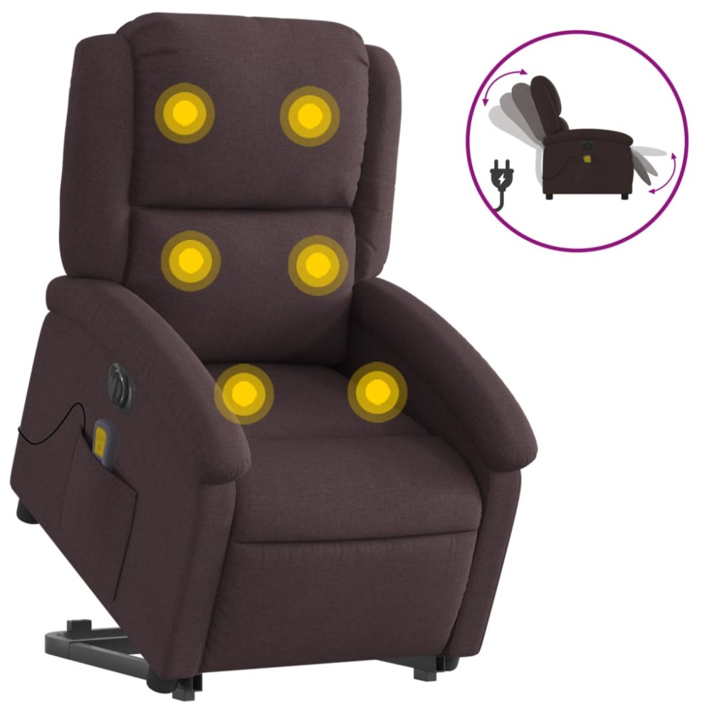 vidaXL Fotoliu electric masaj rabatabil cu ridicare maro închis textil