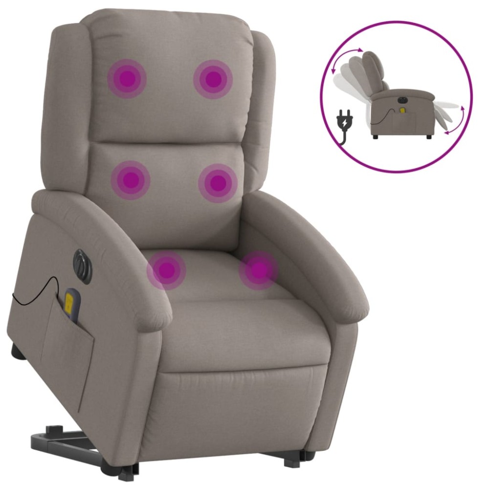 vidaXL Fotoliu electric masaj rabatabil cu ridicare, gri taupe, textil