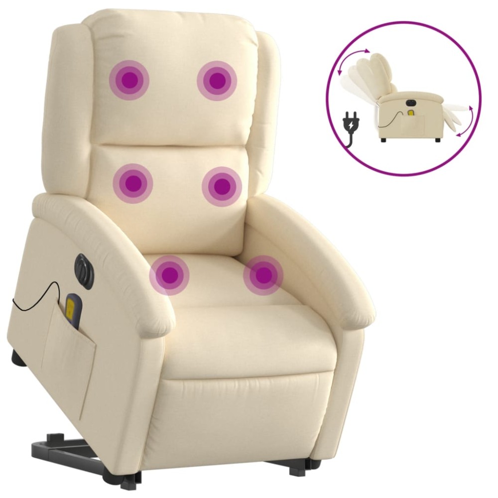 vidaXL Fotoliu electric de masaj rabatabil cu ridicare, crem, textil