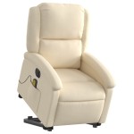 vidaXL Fotoliu electric de masaj rabatabil cu ridicare, crem, textil vidaXL Fotoliu electric de masaj rabatabil cu ridicare, crem, textil