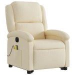 vidaXL Fotoliu electric de masaj rabatabil cu ridicare, crem, textil vidaXL Fotoliu electric de masaj rabatabil cu ridicare, crem, textil