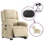 vidaXL Fotoliu electric de masaj rabatabil cu ridicare, crem, textil vidaXL Fotoliu electric de masaj rabatabil cu ridicare, crem, textil