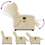 vidaXL Fotoliu electric de masaj rabatabil cu ridicare, crem, textil vidaXL Fotoliu electric de masaj rabatabil cu ridicare, crem, textil