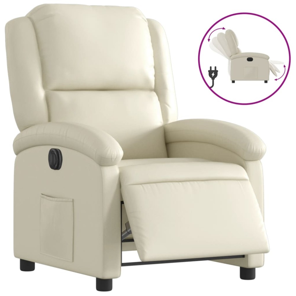 vidaXL Fotoliu rabatabil electric, crem, piele ecologică