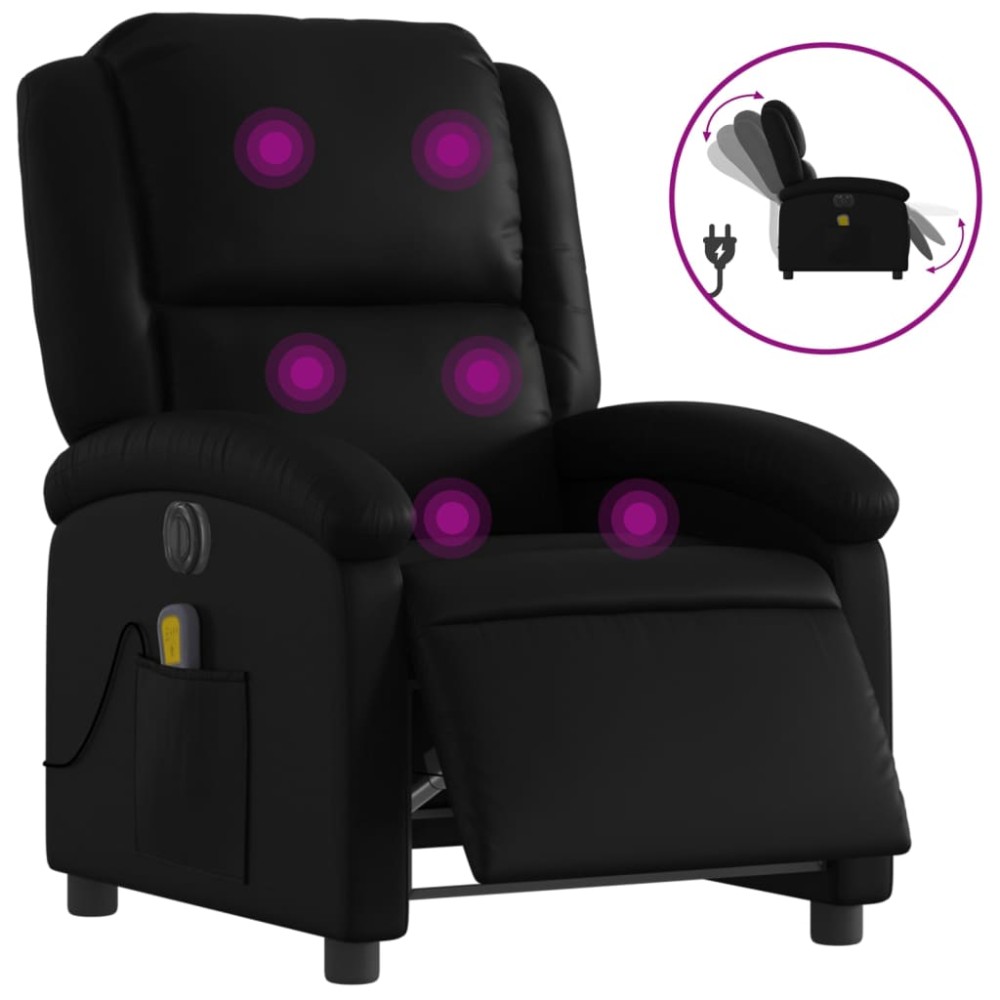 vidaXL Fotoliu electric de masaj rabatabil, negru, piele ecologică
