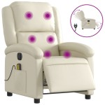 vidaXL Fotoliu electric de masaj rabatabil, crem, piele ecologică