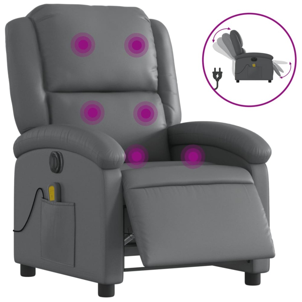 vidaXL Fotoliu de masaj electric rabatabil, gri, piele ecologică