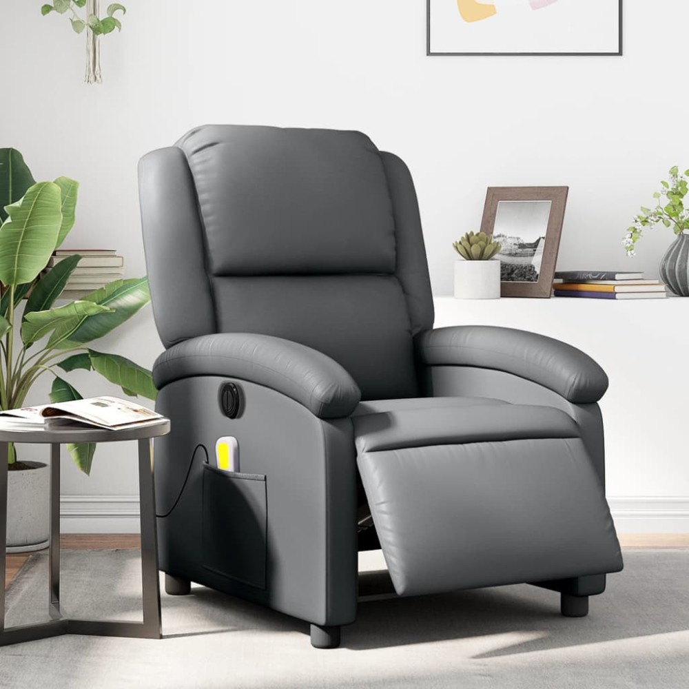 vidaXL Fotoliu de masaj electric rabatabil, gri, piele ecologică