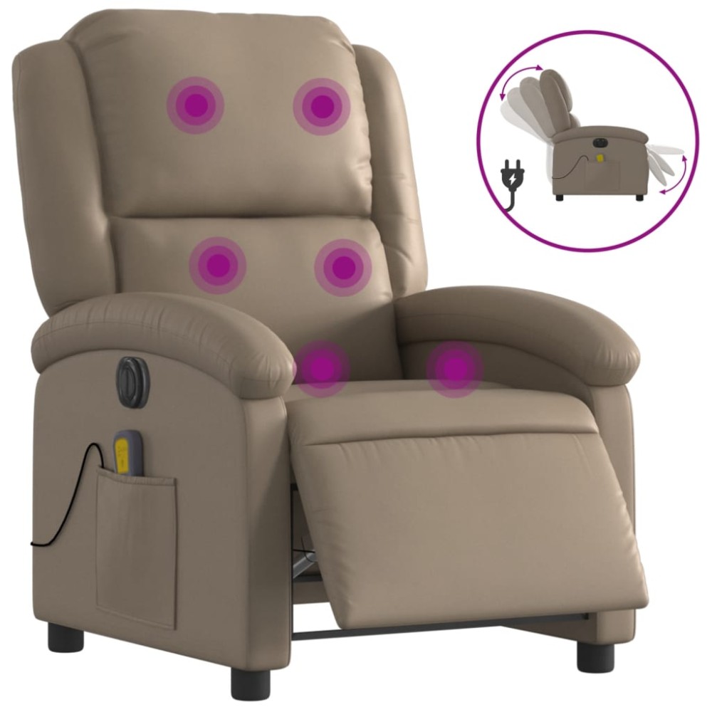 vidaXL Fotoliu electric masaj rabatabil, cappuccino, piele ecologică