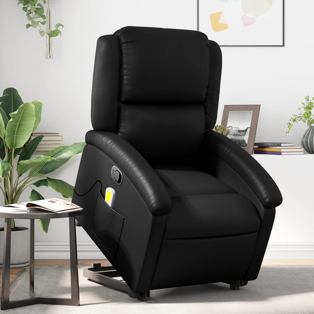 vidaXL Fotoliu de masaj rabatabil cu ridicare negru piele ecologică