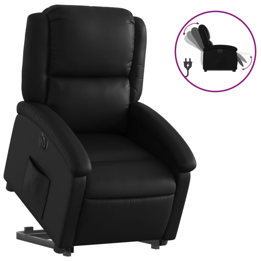 vidaXL Fotoliu rabatabil electric cu ridicare, negru, piele ecologică