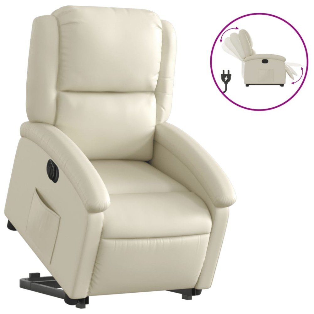 vidaXL Fotoliu rabatabil electric cu ridicare, crem, piele ecologică