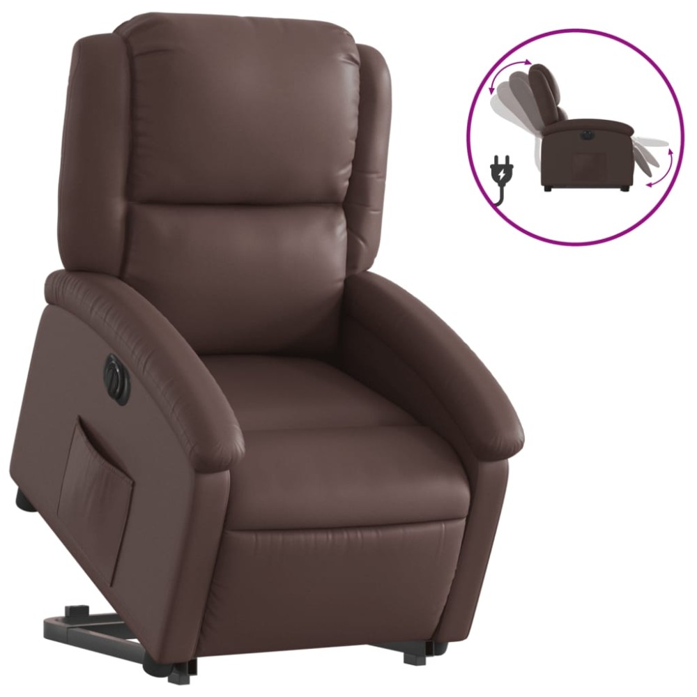 vidaXL Fotoliu rabatabil electric cu ridicare, maro, piele ecologică