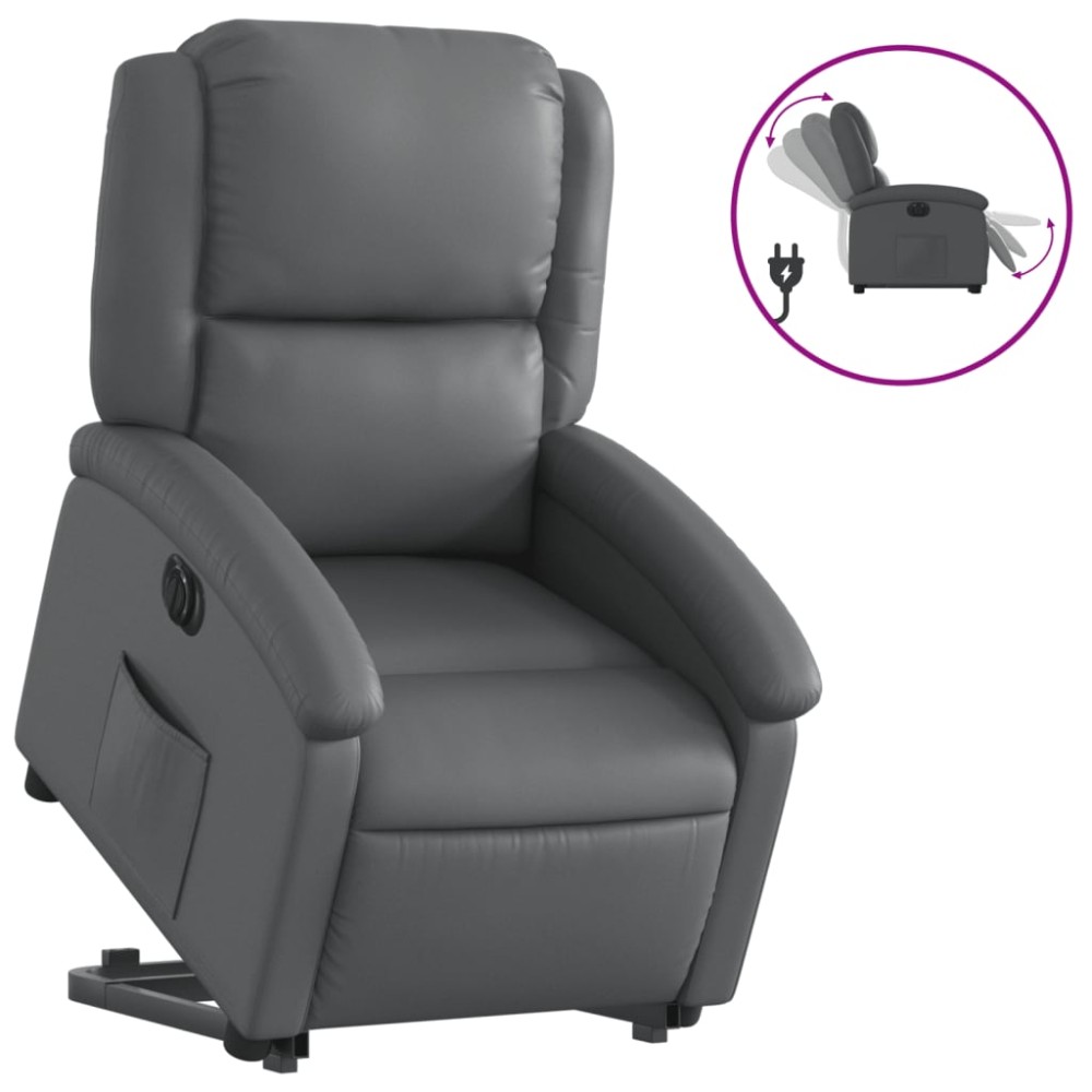 vidaXL Fotoliu rabatabil electric cu ridicare, gri, piele ecologică