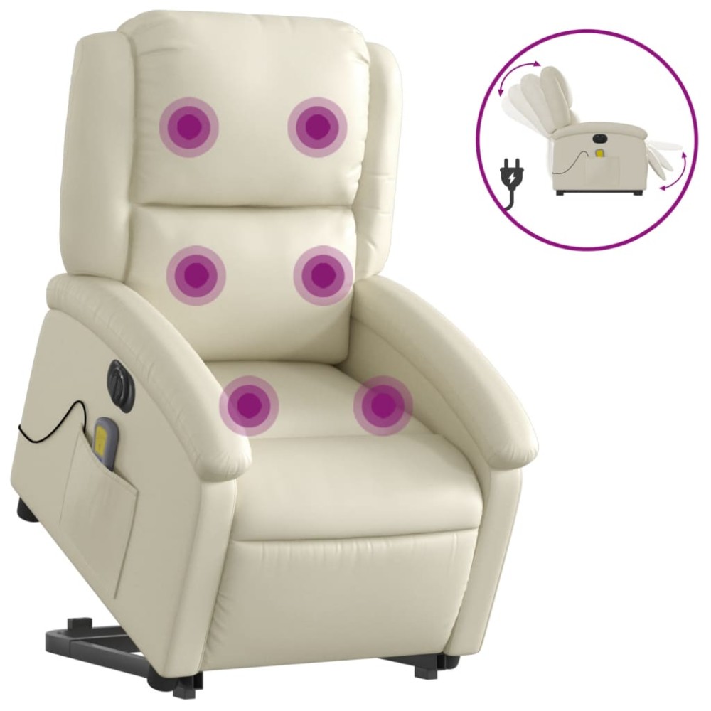 vidaXL Fotoliu electric masaj rabatabil cu ridicare, crem