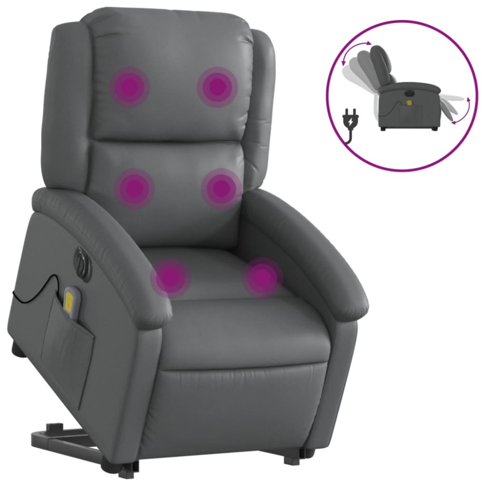 vidaXL Fotoliu masaj rabatabil electric cu ridicare, gri, piele eco