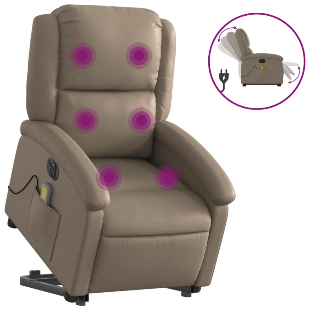 vidaXL Fotoliu electric masaj rabatabil cu ridicare, cappuccino