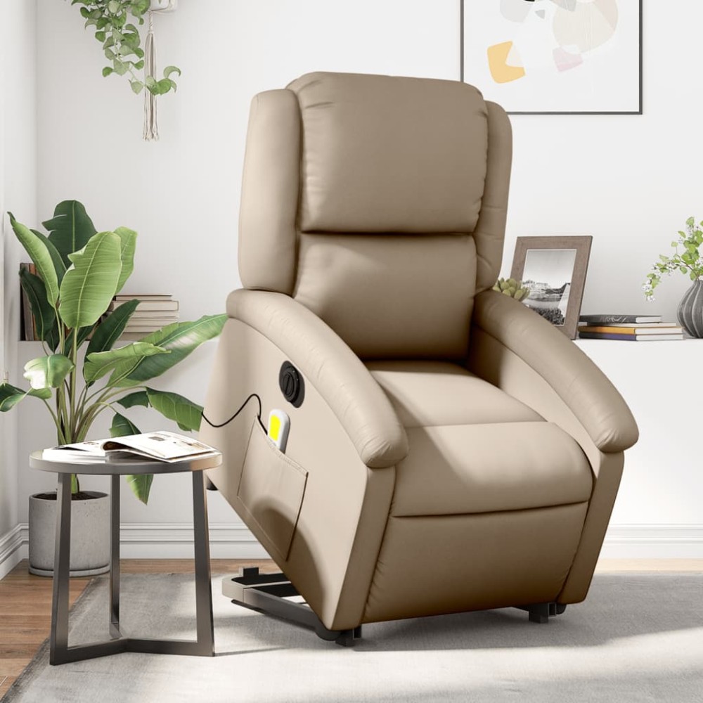 vidaXL Fotoliu electric masaj rabatabil cu ridicare, cappuccino