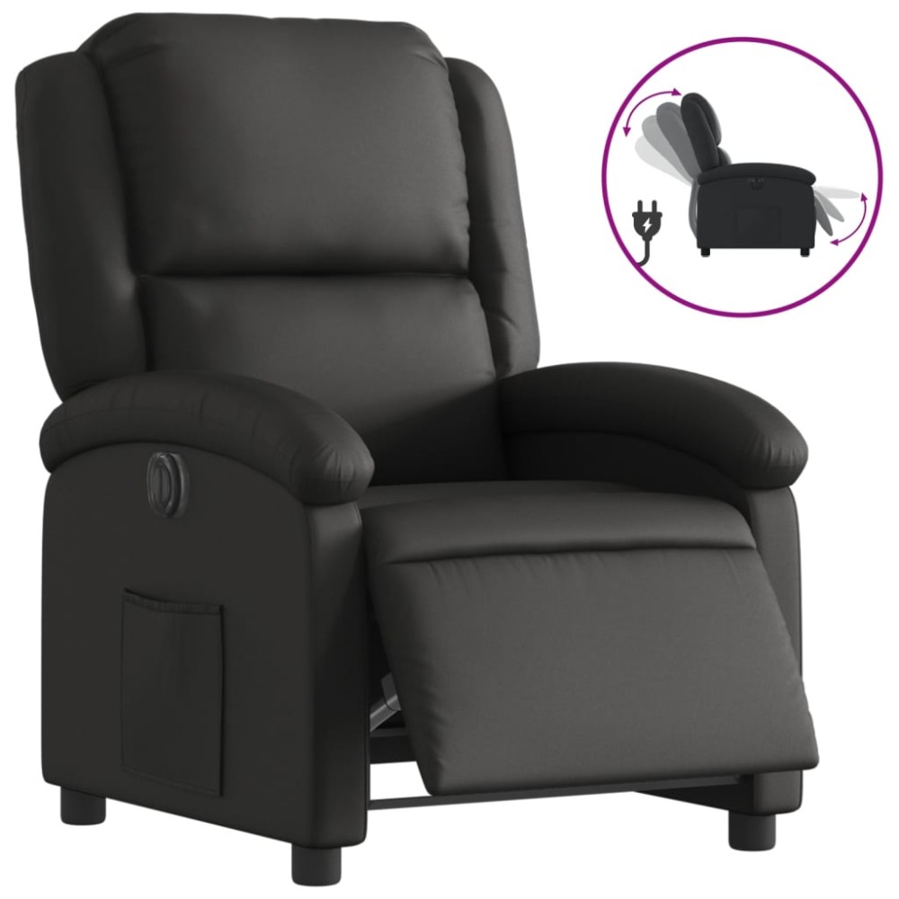 vidaXL Fotoliu rabatabil electric, negru, piele naturală