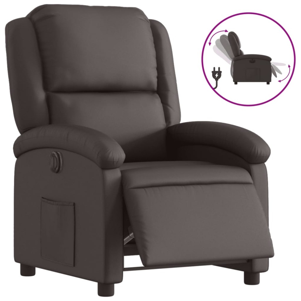 vidaXL Fotoliu rabatabil electric, maro închis, piele naturală