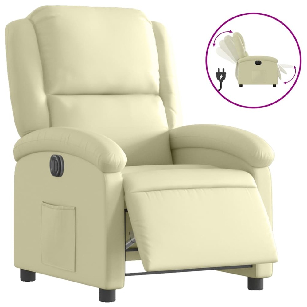 vidaXL Fotoliu rabatabil electric, crem, piele naturală