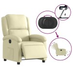 vidaXL Fotoliu rabatabil electric, crem, piele naturală