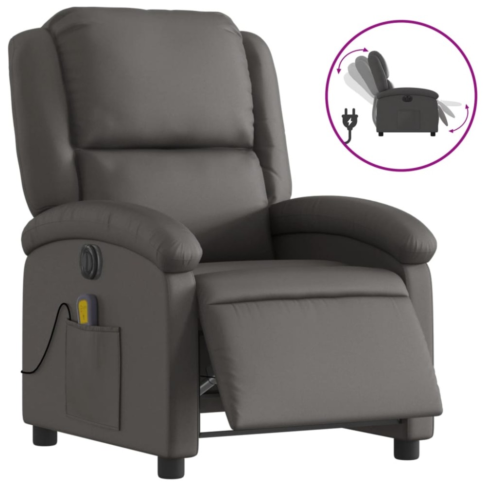 vidaXL Fotoliu rabatabil electric, gri, piele naturală