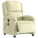 vidaXL Fotoliu de masaj rabatabil electric, crem, piele naturală vidaXL Fotoliu de masaj rabatabil electric, crem, piele naturală