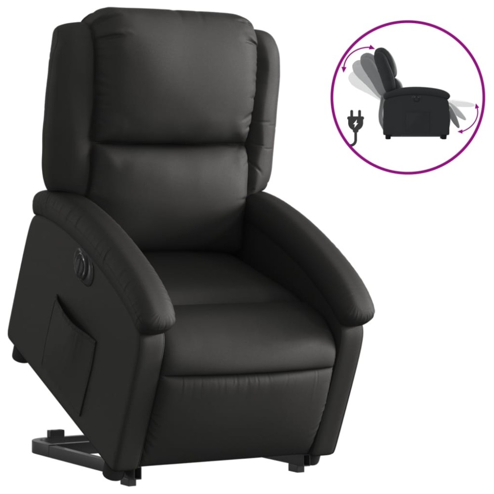 vidaXL Fotoliu rabatabil electric cu ridicare, negru, piele naturală