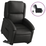 vidaXL Fotoliu rabatabil electric cu ridicare, negru, piele naturală
