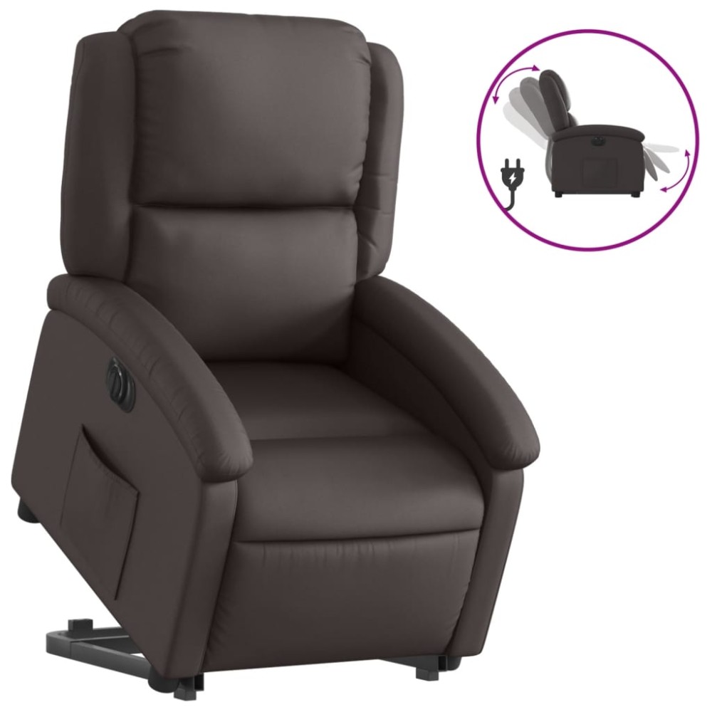 vidaXL Fotoliu rabatabil electric cu ridicare, maro, piele naturală